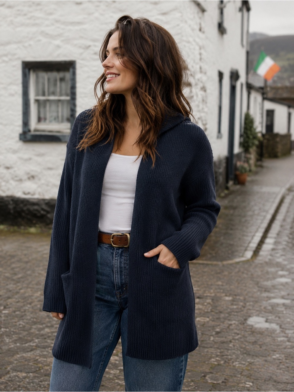 LAINEY Ireland Cashmere Ribbed Cardigan Sweater